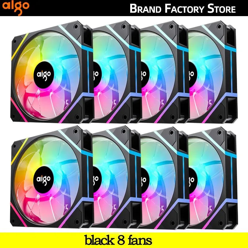 Storazone black 8 fans / white / A-RGB Aigo AM12PRO Rgb Fan Ventoinha PC 120mm Computer Case Fan Kit Water Cooler 4pin PWM CPU Cooling Fans 3pin5v argb 12cm Ventilador