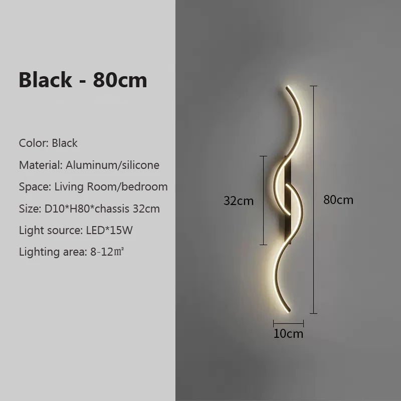 Storazone Black 80cm / Cool white Modern LED Wall Lamp Minimalist Led Light Bedroom Bedside Long Strip Wall Sconces Living Room Home Indoor Lighting Fixture