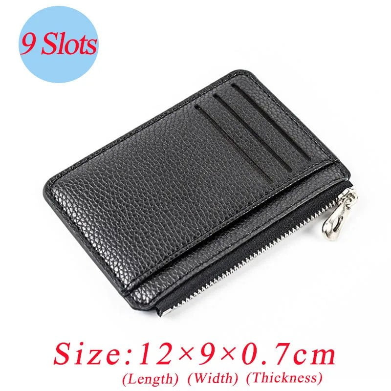 Storazone black 9 Card Slots Ultra-thin Zipper Credit Card Holder 100% Leather Men's Wallet Slim Simplicity Coin Purse Wallet Cardholder Bags