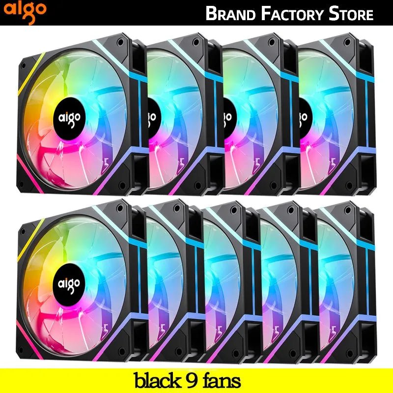 Storazone black 9 fans / white / A-RGB Aigo AM12PRO Rgb Fan Ventoinha PC 120mm Computer Case Fan Kit Water Cooler 4pin PWM CPU Cooling Fans 3pin5v argb 12cm Ventilador