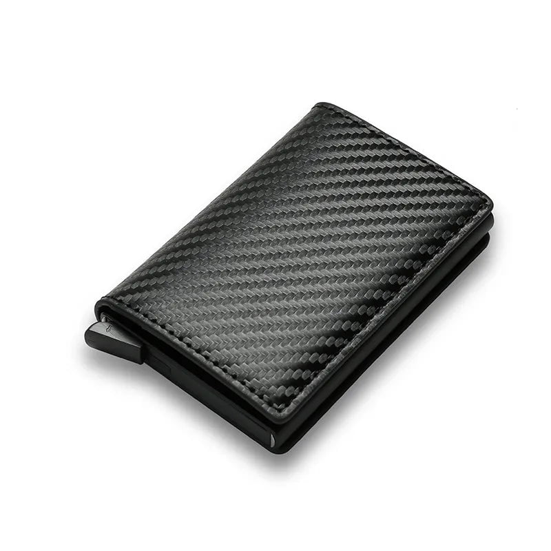 Storazone Black A Carbon Fiber Card Holder Wallets Men RFID Black Magic Trifold Leather Slim Mini Wallet Small Money Bag Male Purses Wallet Women