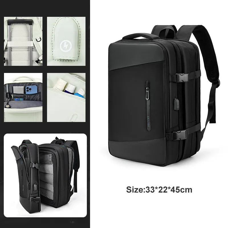 Storazone Black A / CHINA Extendible Travel Backpack Unisex Laptop Bag Women Large Luggage Bags Men's Students Business Trip USB Charge Mochila XA299C