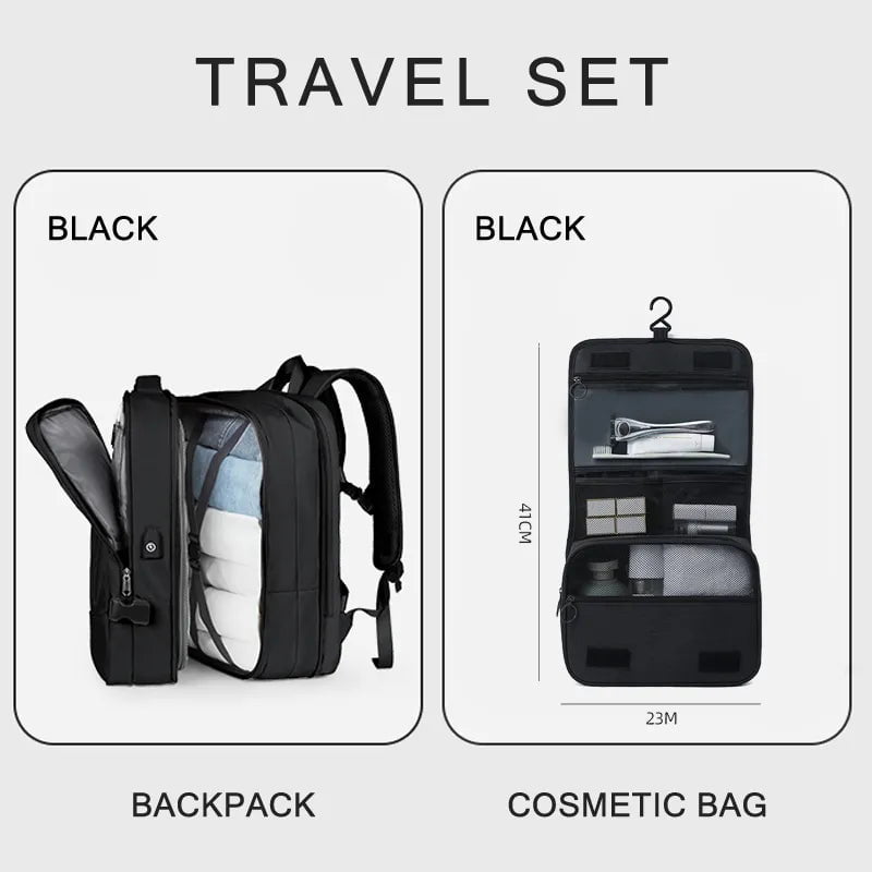 Storazone Black A  set 01bk / CHINA Extendible Travel Backpack Unisex Laptop Bag Women Large Luggage Bags Men's Students Business Trip USB Charge Mochila XA299C