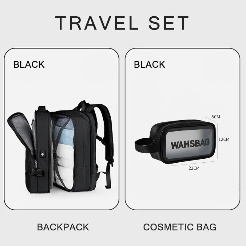 Storazone Black A  set 02bk / CHINA Extendible Travel Backpack Unisex Laptop Bag Women Large Luggage Bags Men's Students Business Trip USB Charge Mochila XA299C