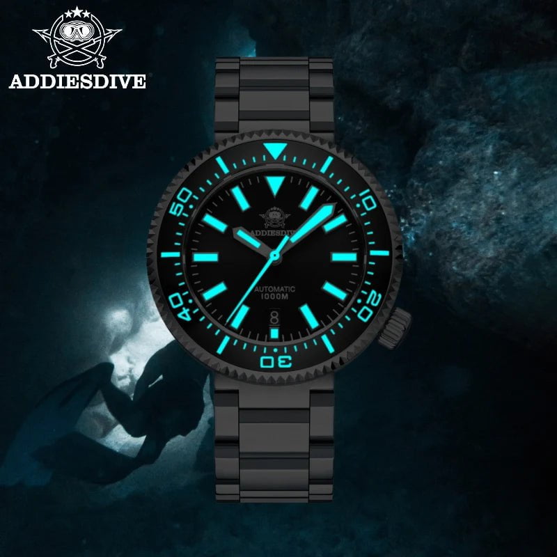 Storazone black ADDIESDIVE Men's Luxury Watch 1000m diver's watch Waterproof luminous Sapphire Glass reloj hombre Automatic Mechanical Watches