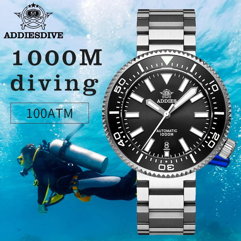 Storazone black ADDIESDIVE Men's Luxury Watch 1000m diver's watch Waterproof luminous Sapphire Glass reloj hombre Automatic Mechanical Watches