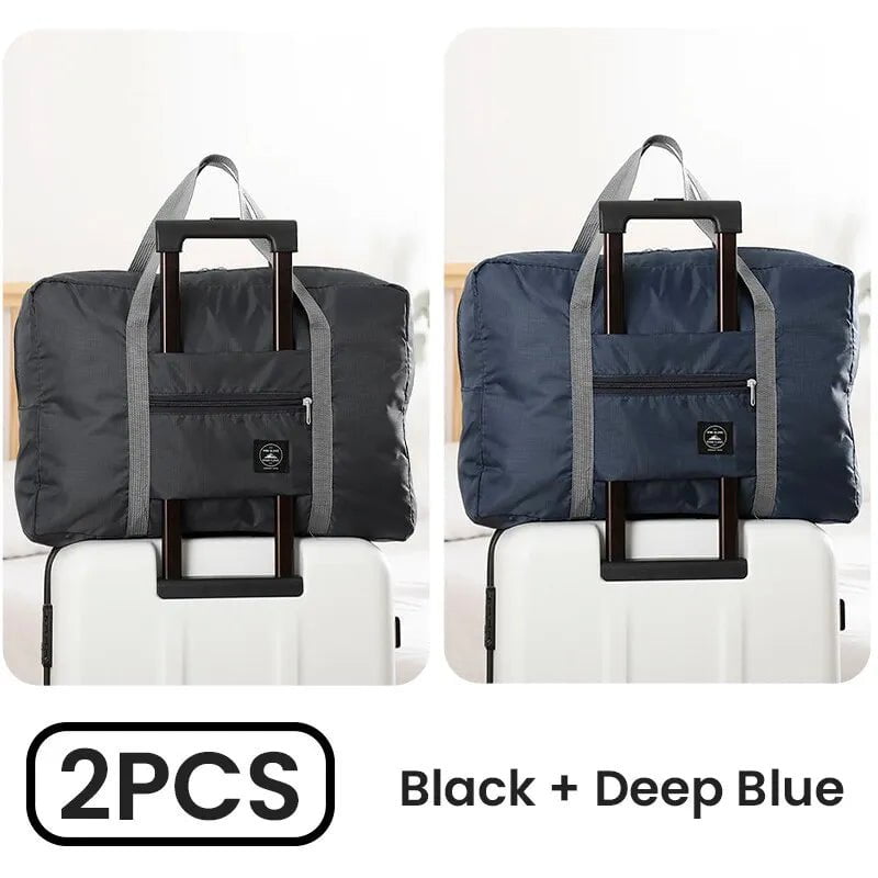 Storazone Black and Deep Blue 2 Pack Foldable Travel Duffel Bag for Airlines Carry on Bag Weekender Overnight Hospital Tote Bag Gym Duffel Bag Women Men