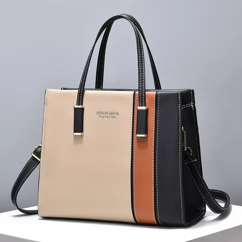 Storazone Black and Khaki Patchwork Handbags For Women Adjustable Strap Top Handle Bag Large Capacity Totes Shoulder Bags Fashion Crossbody Bags Work Gift