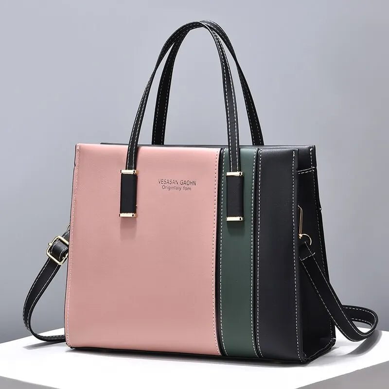 Storazone Black and Pink Patchwork Handbags For Women Adjustable Strap Top Handle Bag Large Capacity Totes Shoulder Bags Fashion Crossbody Bags Work Gift