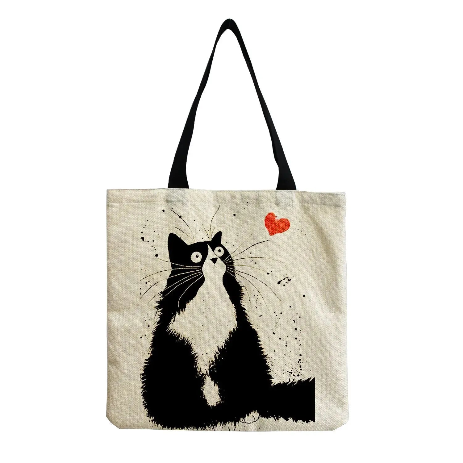 Storazone black Andeiltech Canvas Tote Bag for Women Aesthetic Cute Cat Shopping Grocery Reusable School with Inner Zipper Girl Gift