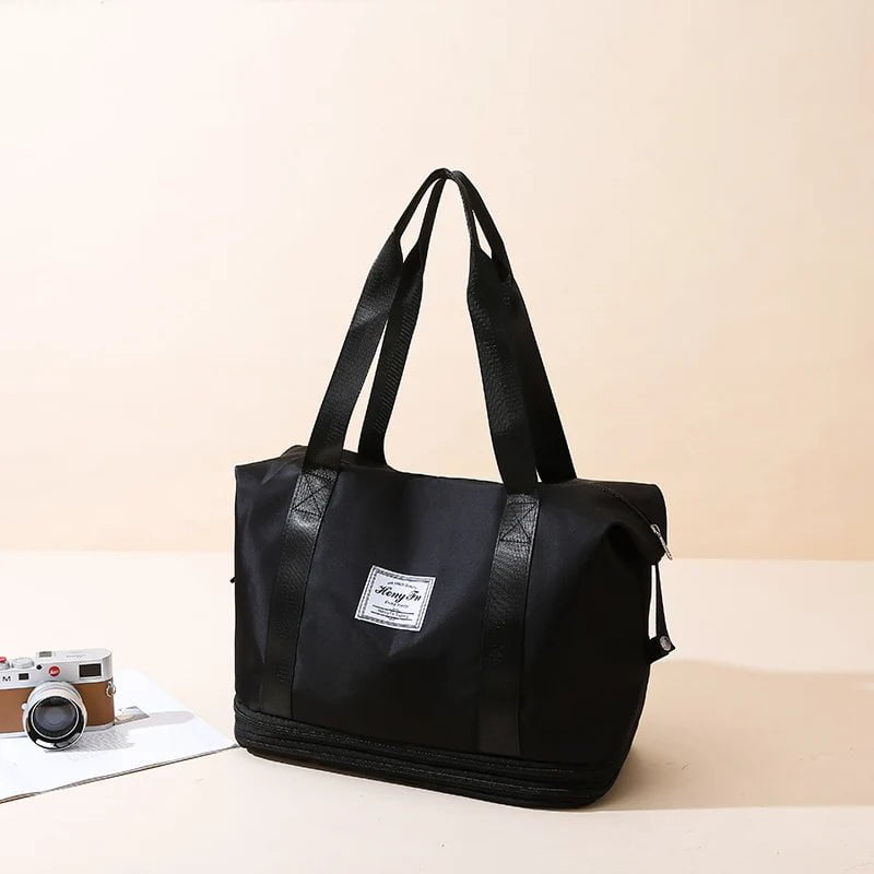 Storazone Black AOTTLA Travel Bag Women Shoulder Bag Quality Casual Handbag Double Zipper Expansion Bag Large Female Bag Fashion New Luggage Bag