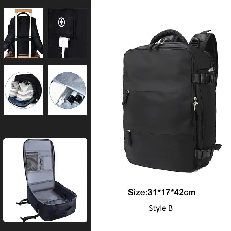 Storazone Black B / CHINA Extendible Travel Backpack Unisex Laptop Bag Women Large Luggage Bags Men's Students Business Trip USB Charge Mochila XA299C