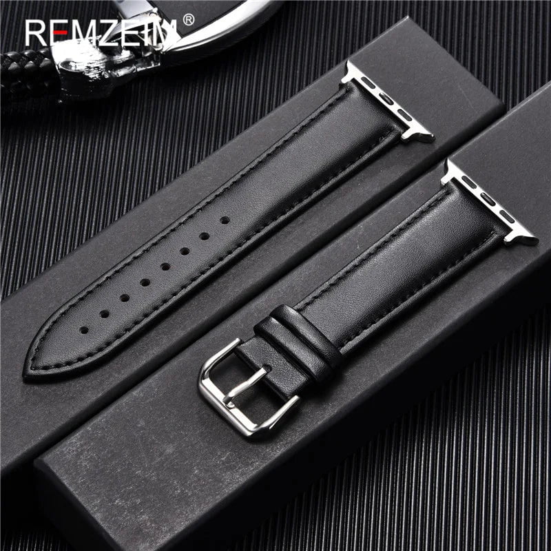 Storazone Black-B-S / 38mm or 40mm or 41mm Calfskin Genuine Leather Watchband 38mm 40mm 41mm for iwatch 8 7 6 5 4 3 SE Replace Wrist Strap 42mm 44mm 45mm for Apple Watch