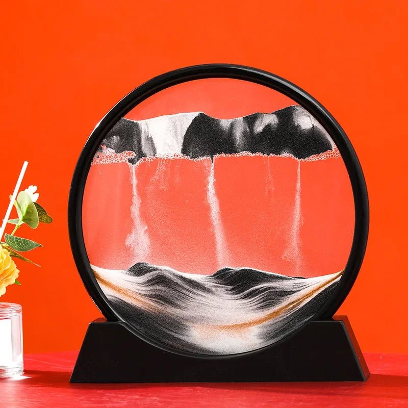 Storazone Black Base-Black / 12 inch 3D Moving Sand Art Picture Round Glass Deep Sea Sandscape Hourglass Quicksand Craft Flowing Sand Painting Office Home Decor Gift