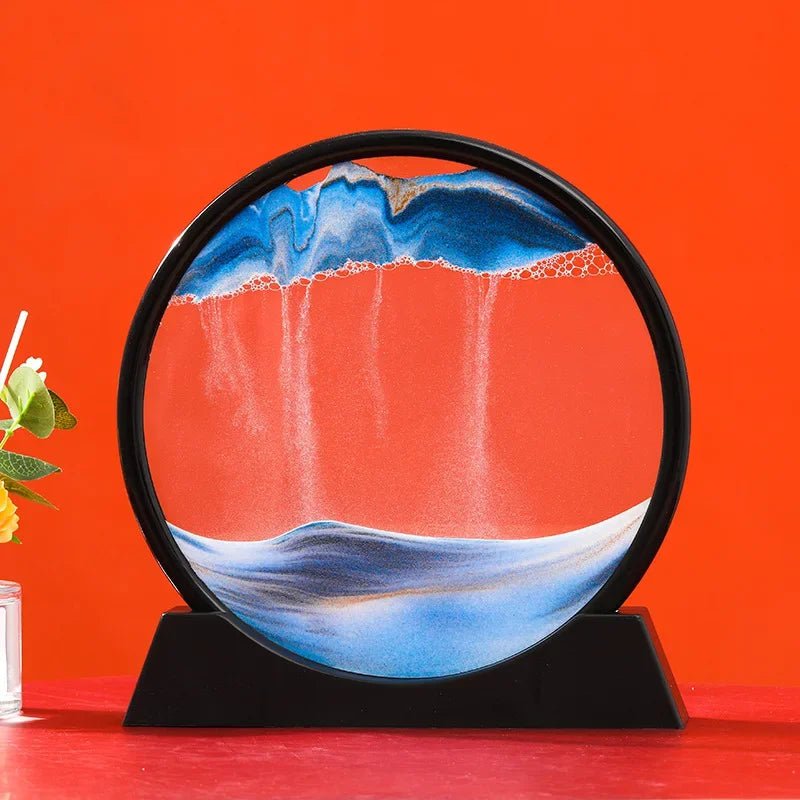 Storazone Black Base-Blue / 12 inch 3D Moving Sand Art Picture Round Glass Deep Sea Sandscape Hourglass Quicksand Craft Flowing Sand Painting Office Home Decor Gift