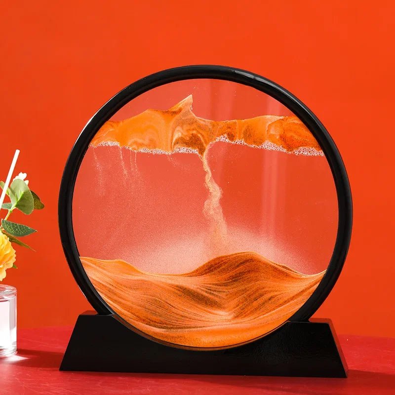 Storazone Black Base-Orange / 12 inch 3D Moving Sand Art Picture Round Glass Deep Sea Sandscape Hourglass Quicksand Craft Flowing Sand Painting Office Home Decor Gift