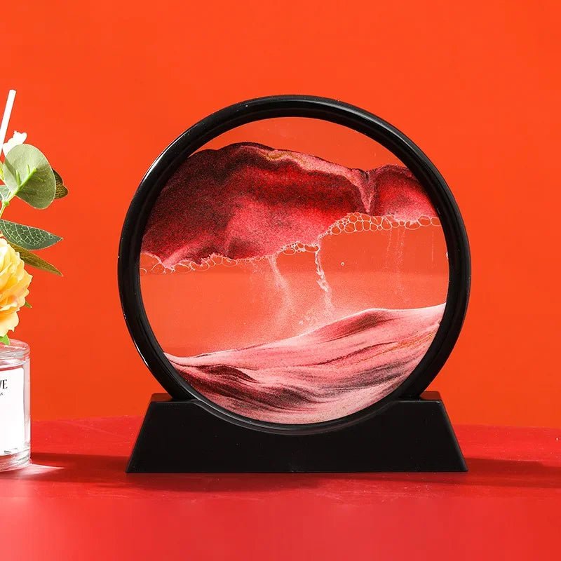 Storazone Black Base-Pink / 12 inch 3D Moving Sand Art Picture Round Glass Deep Sea Sandscape Hourglass Quicksand Craft Flowing Sand Painting Office Home Decor Gift