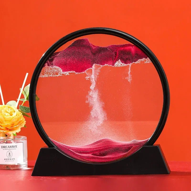 Storazone Black Base-Pink / 12 inch Sandscape Moving Sand Art Picture Round Glass Deep Sea 3D Hourglass Quicksand Craft Flowing Sand Painting Office Home Decor Gift