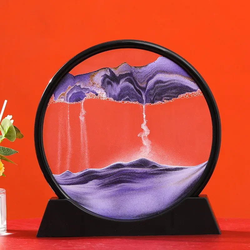 Storazone Black Base-Purple / 12 inch 3D Moving Sand Art Picture Round Glass Deep Sea Sandscape Hourglass Quicksand Craft Flowing Sand Painting Office Home Decor Gift