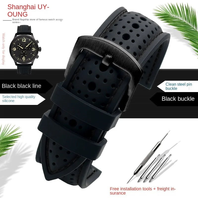 Storazone Black Black / 19mm / China New Breathable Silicone Sports watchBand 18mm 20mm 22mm 24mm For any watch rubber Wrist strap Soft waterproof men's Accessories