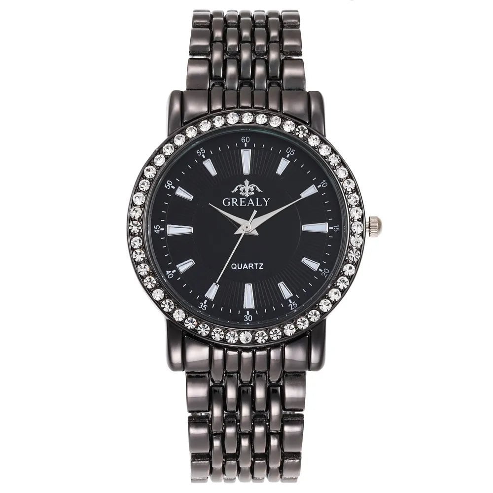 Storazone Black Black Big / CHINA New Casual Watches Women Luxury Fashion Lovers Watch Rhinestone Stainless steel Quartz Watch Men Women Gift Business Wristwatch