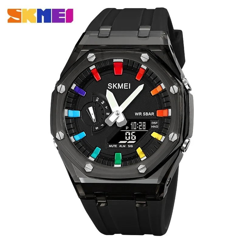 Storazone Black Black / CHINA SKMEI 2100 Outdoor Men Digital Watch Colourful LED Display Watches Waterproof Shock Resistant Mens Wristwatch Clock reloj hombre