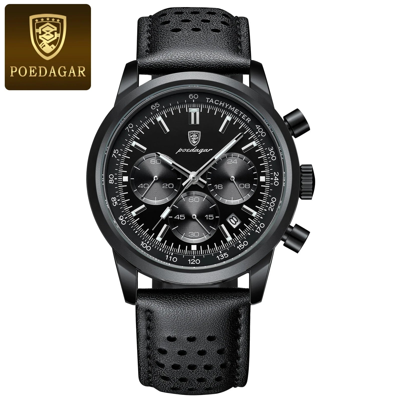 Storazone Black Black POEDAGAR Luxury Man Watch High Quality Waterproof Chronograph Luminous Men's Wristwatch Leather Men Quartz Watches Casual Clock