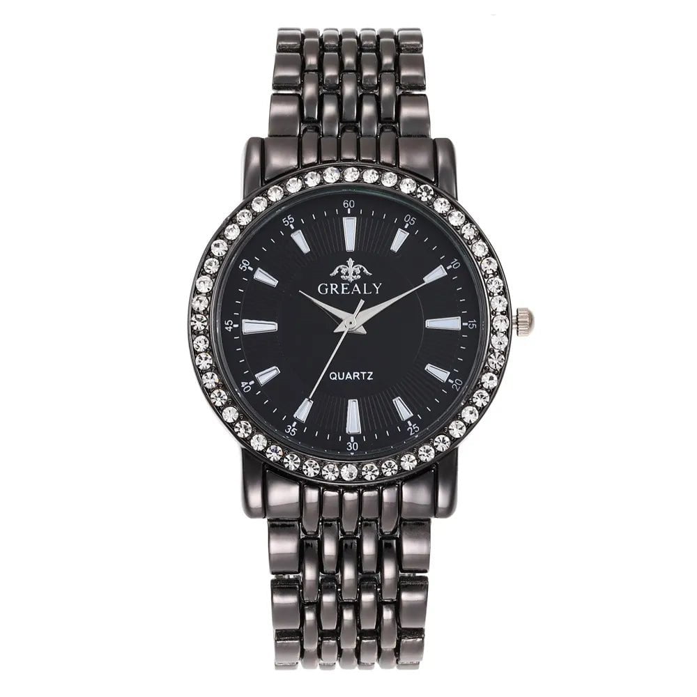 Storazone Black Black Small / CHINA New Casual Watches Women Luxury Fashion Lovers Watch Rhinestone Stainless steel Quartz Watch Men Women Gift Business Wristwatch