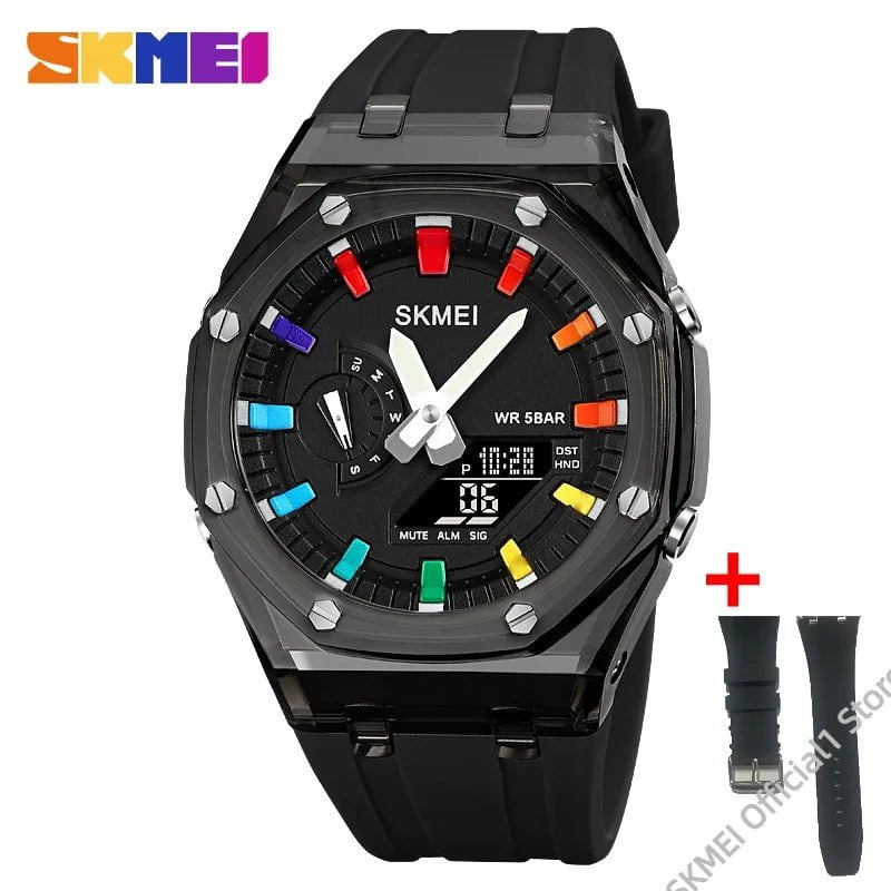 Storazone Black Black-strap / CHINA SKMEI 2100 Outdoor Men Digital Watch Colourful LED Display Watches Waterproof Shock Resistant Mens Wristwatch Clock reloj hombre