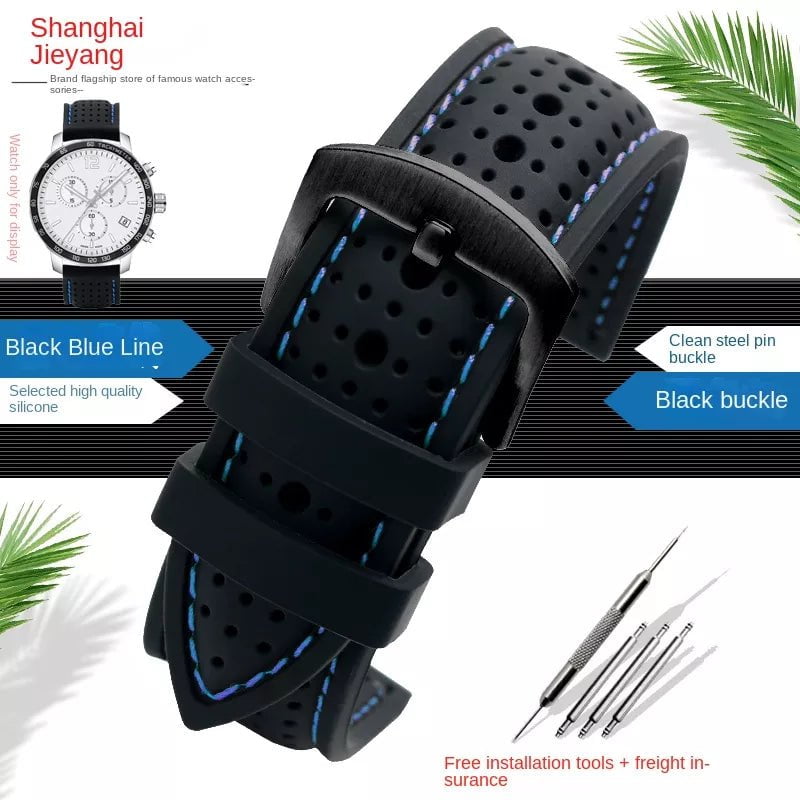 Storazone Black Blue Black / 19mm / China New Breathable Silicone Sports watchBand 18mm 20mm 22mm 24mm For any watch rubber Wrist strap Soft waterproof men's Accessories