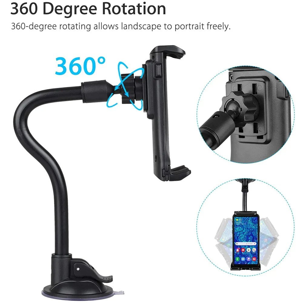 Storazone black Car Tablet Holder Long Arm Suction Cup Mount for iPad Pro Air 4-13'' Xiaomi Tablet SUV Truck Vehicle Lift Uber Windshield Window