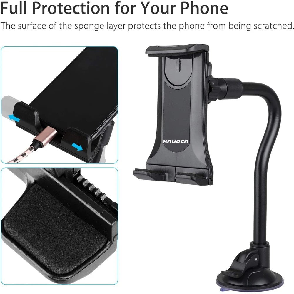 Storazone black Car Tablet Holder Long Arm Suction Cup Mount for iPad Pro Air 4-13'' Xiaomi Tablet SUV Truck Vehicle Lift Uber Windshield Window