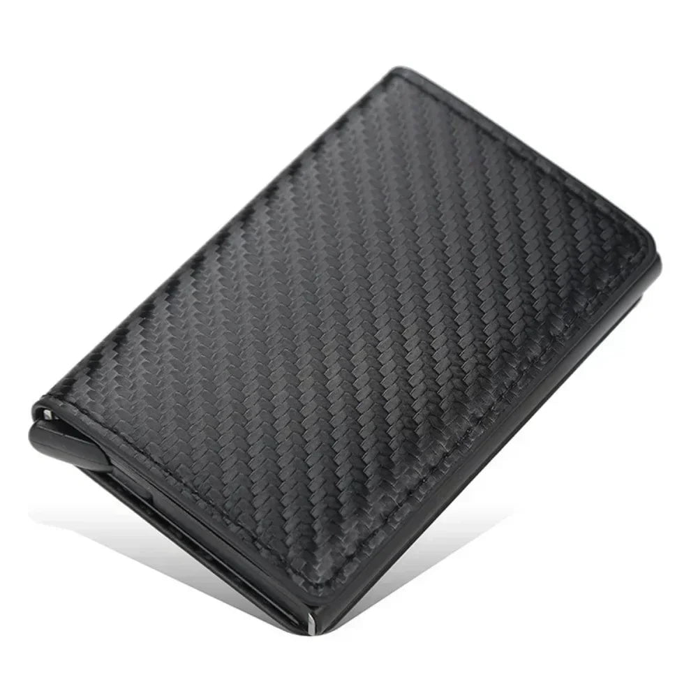 Storazone Black Carbon Fiber 3 Credit Card Holder Men Wallet RFID Blocking Protected Aluminium Box PU leather Wallets with Money Clip Designer pasjeshouder