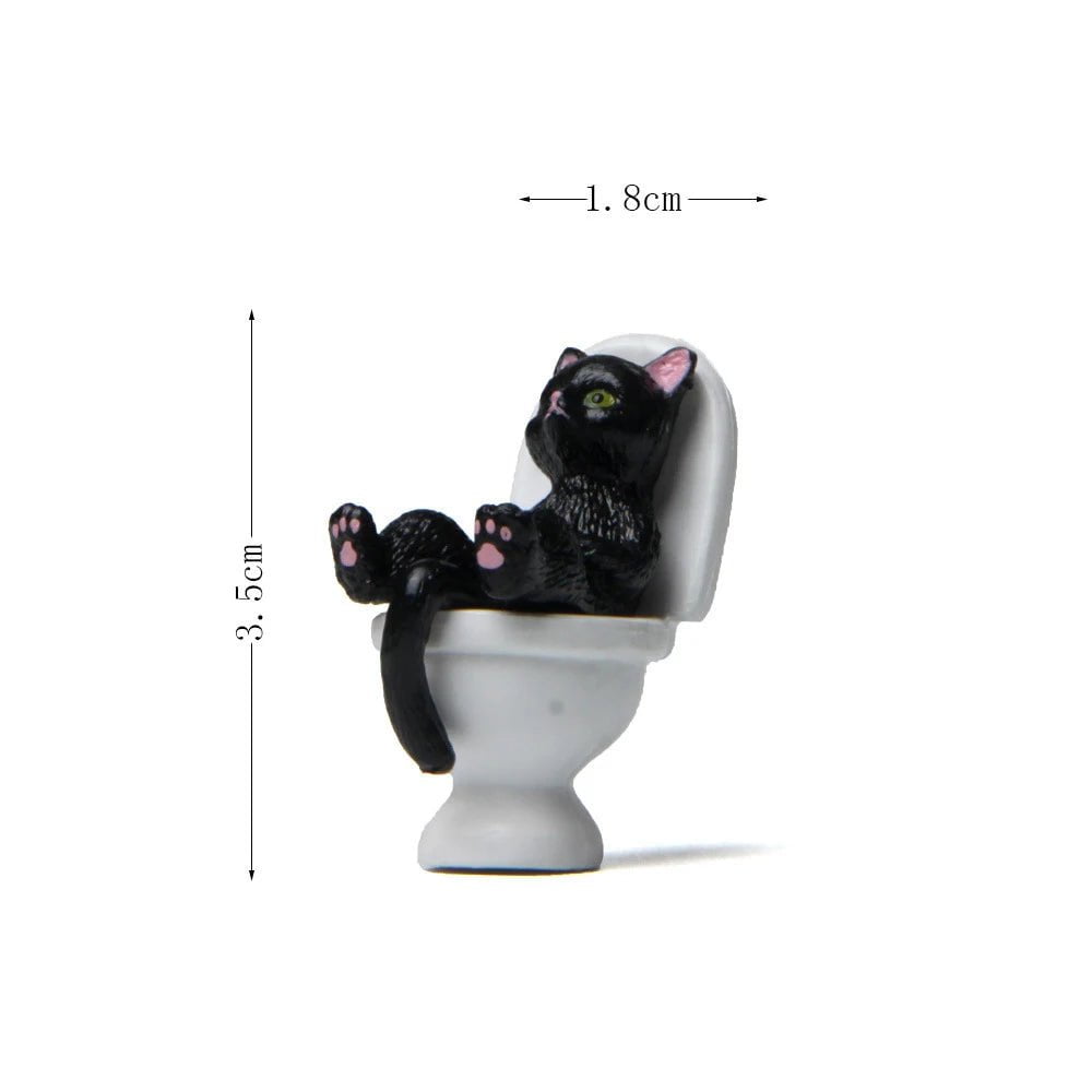 Storazone black cat figure 1 Cat on Toilet Resin Home Decoration Action Figure Dollhouse Landscape Accessories Fairy Garden Miniatures Desktop Model Ornament