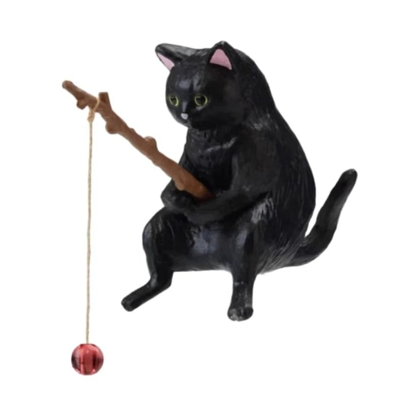 Storazone black cat Fishing Cat Ornaments Aquarium Decoration Fish  Landscaping Cartoon Cat Statue Mini Resin Figurine Home Decorations