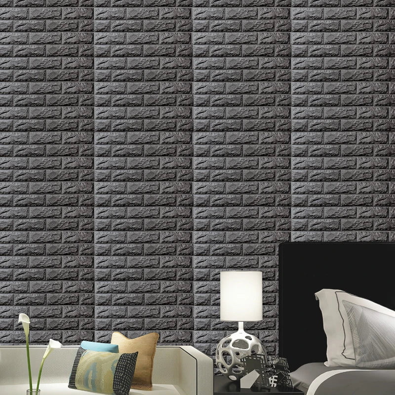 Storazone black / CHINA 10pcs 3D Wall Sticker Imitation Brick Bedroom Christmas Home Decoration Waterproof Self Adhesive Wallpaper For Living Room