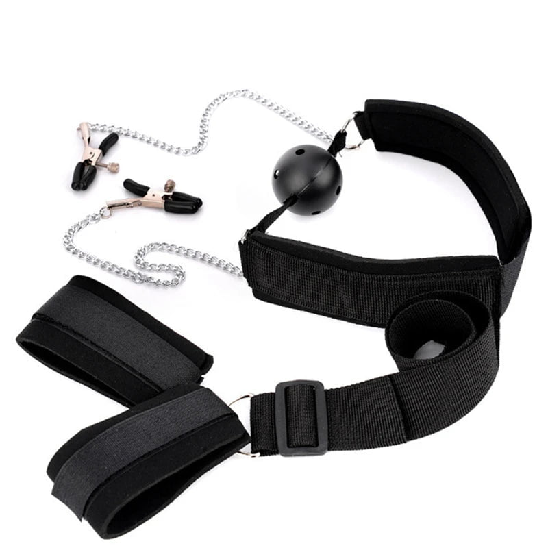 Storazone Black / CHINA 18 adult sex toy store SM bondage bondage, breast clips, handcuffs, chains and mouth plugs, stimulation Sex product