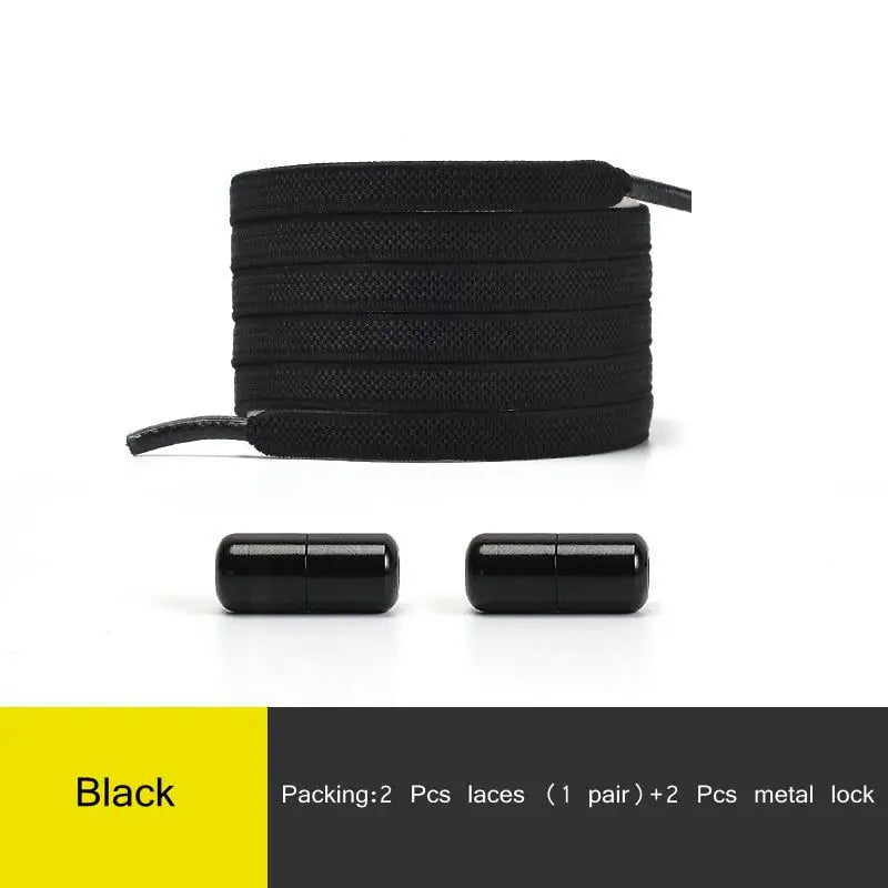 Storazone black / CHINA 1Pair Multicolor Lock Elastic Sneaker Laces For Kids Adults and Elderly No Tie Shoelaces Quick Elastic Athletic Running Shoelace