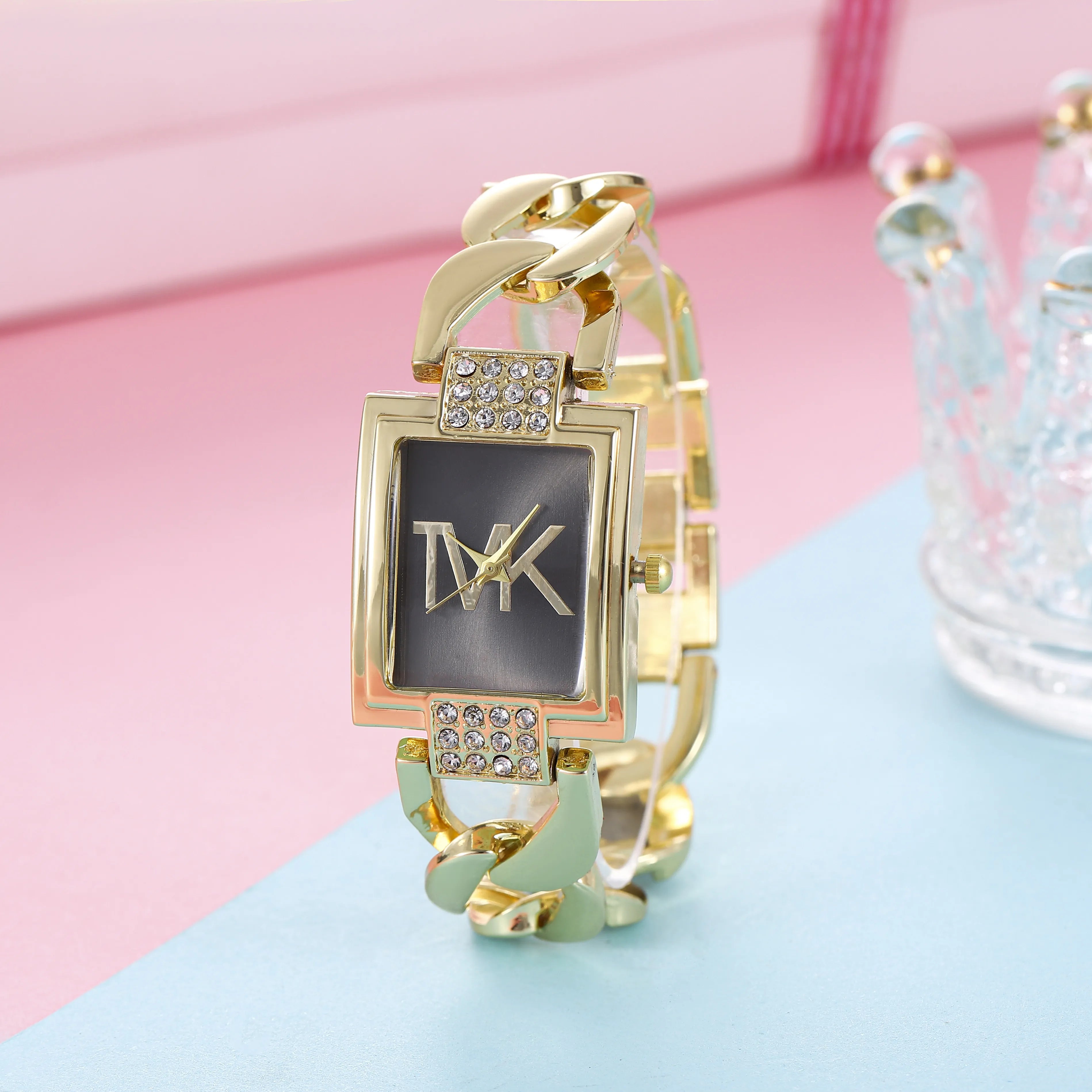 Storazone Black / CHINA Luxury TVK Brand New Women's Watch Fashionable Temperament Style Metal Strap Square Quartz Women's Watch Clock
