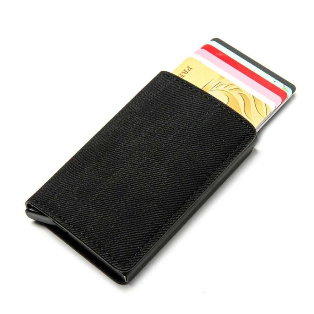 Storazone Black Denim Credit Card Holder Men Wallet RFID Blocking Protected Aluminium Box PU leather Wallets with Money Clip Designer pasjeshouder