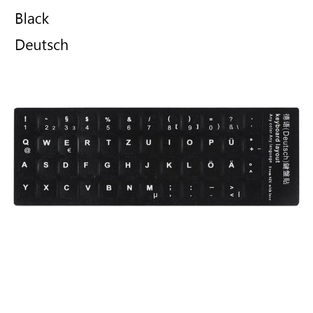 Storazone Black-Deutsch Multi-language Keyboard Stickers Spanish/English/Russian/Deutsch/Arabic/Italian/Japanese Letter Replacement For Laptop PC