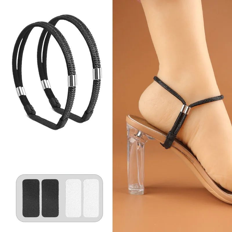 Storazone Black diamond / CHINA New Rhinestone High Heels Shoes Band Anti-loose for Women Diamond Shoelaces Anti-drop Heel Straps Belt Drill Elastic Fixed Belts