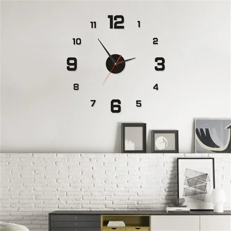 Storazone Black DIY Wall Clock for Home Office 40cm Frameless Modern 3D Wall Clock Mirror Stickers Hotel Room Design School Decoration Decor