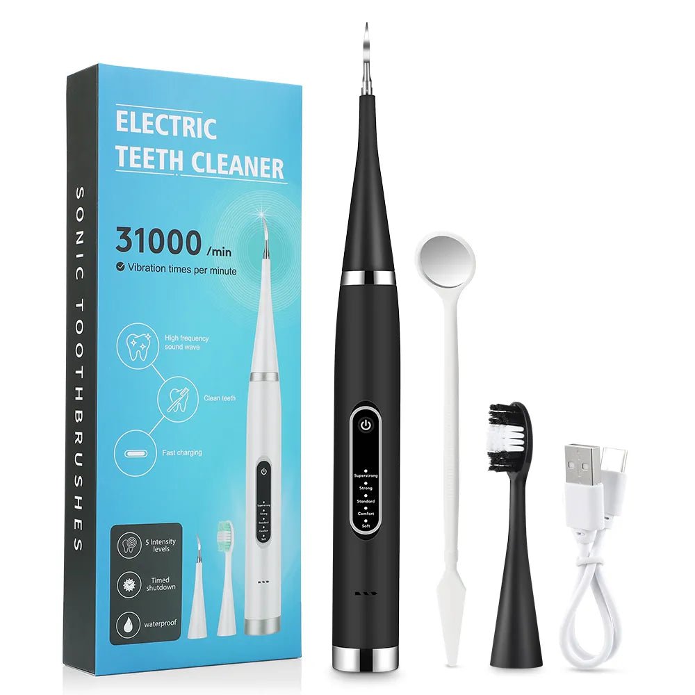 Storazone black Electric Teeth Whitening Dental Calculus Scaler Plaque Coffee Stain Tartar Removal High Frequency Sonic Toothbrush Teeth Cleaner