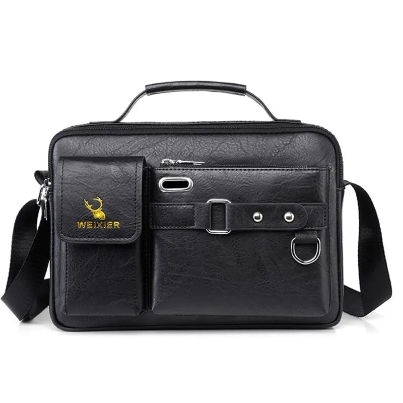 Storazone Black Fashion Men's Shoulder Portable PU Leather Handbag Business Briefcase Travel Man Crossbody s Brand Quality Men Bag