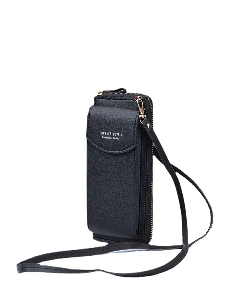 Storazone Black Fashion Single Shoulder Crossbody Cell Phone Bag Mini Versatile Satchel Multi Card Position Card Bag Keycase Female