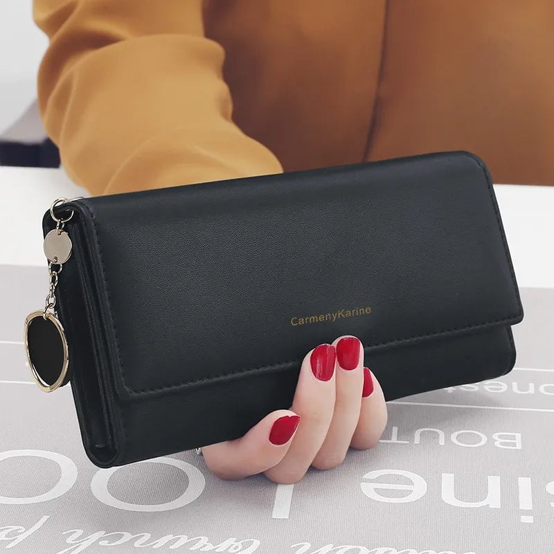 Storazone Black Fashion Women Wallets Brand Letter Long Tri-fold Wallet Purse Fresh Leather Female Clutch Card Holder Cartera Mujer