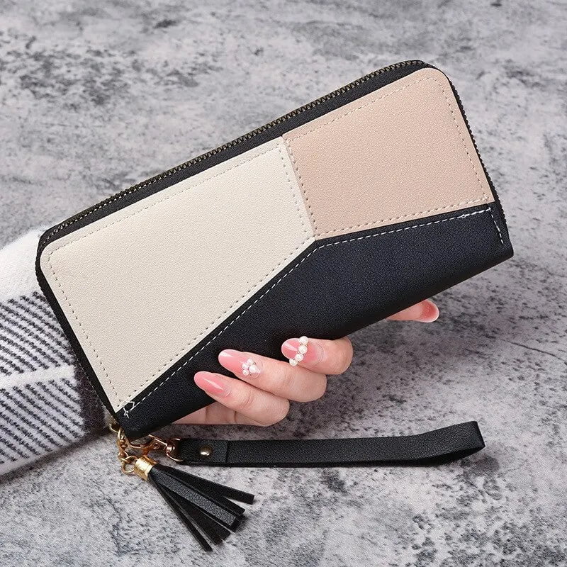 Storazone black Fashion Zipper Wallets Womens Long Purses Handbags Coin Purse Cards Holder PU Leather Billfold Wallet