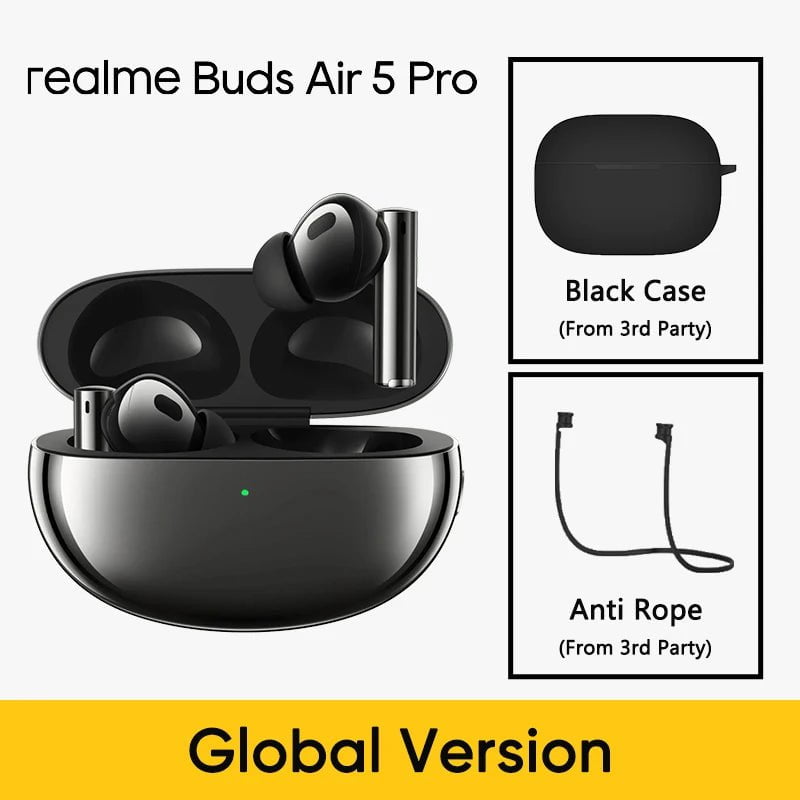 Storazone Black  GL n Black / CHINA Global Version realme Buds Air 5 Pro Bluetooth headphones 50dB Active Noise Cancelling LDAC Bluetooth 5.3 Wireless Headphonea