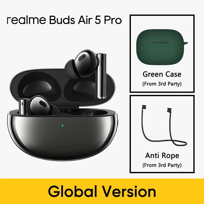 Storazone Black GL n Green / CHINA Global Version realme Buds Air 5 Pro Bluetooth headphones 50dB Active Noise Cancelling LDAC Bluetooth 5.3 Wireless Headphonea